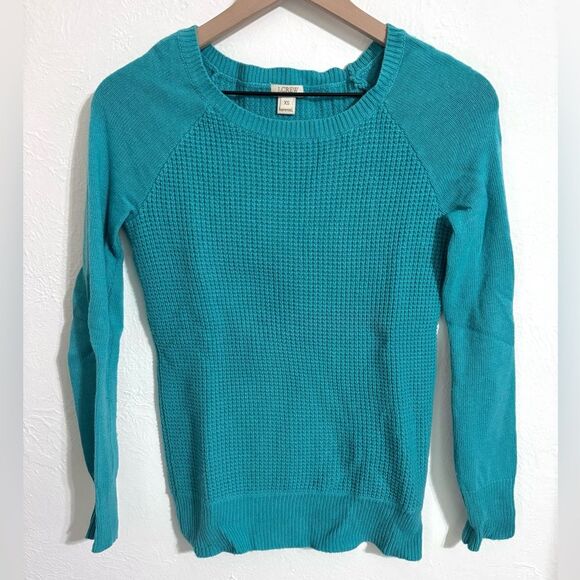 J. Crew waffle knit wool blend sweater in turquoise, size XS - Picture 1 of 6